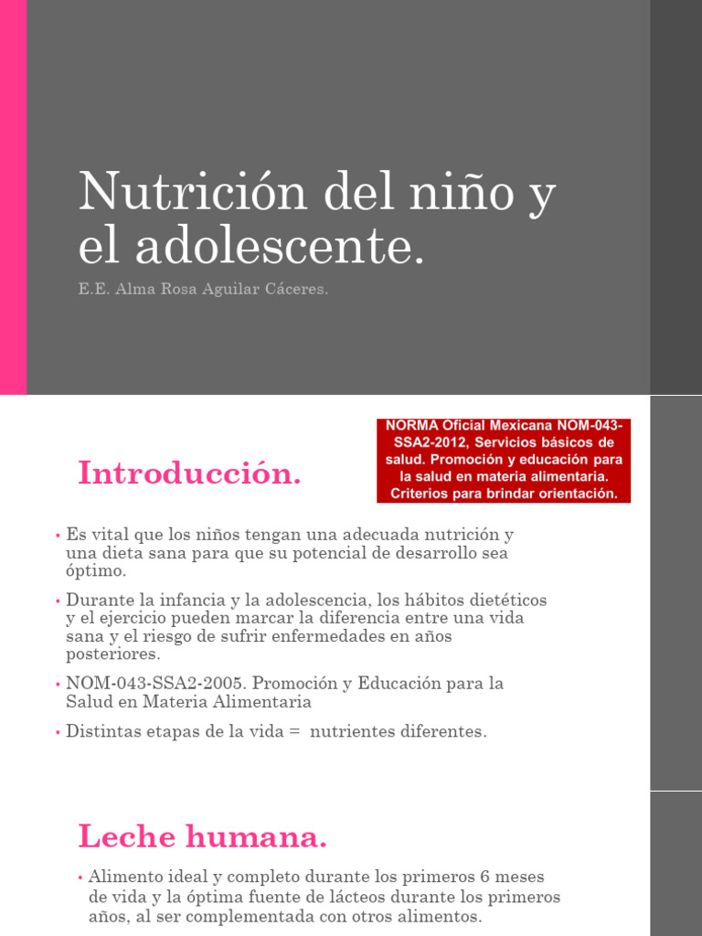 Nutrición del niño y el adolescente | PDF | Leche | Nutrición