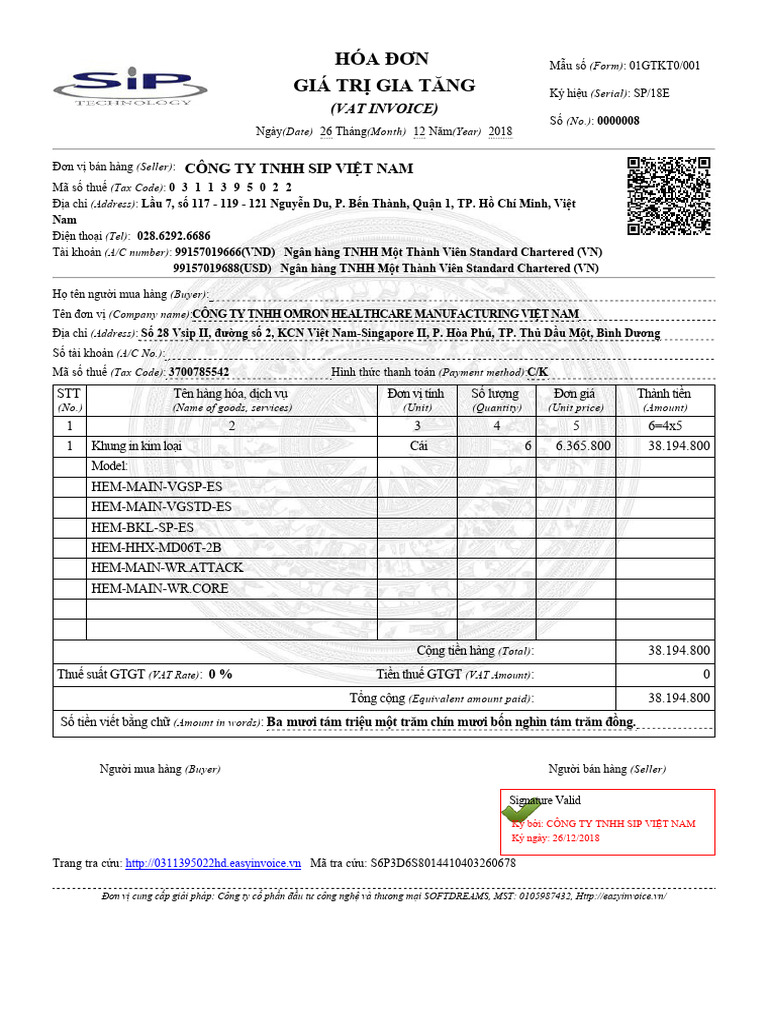 Hóa Đơn 0000008 | PDF