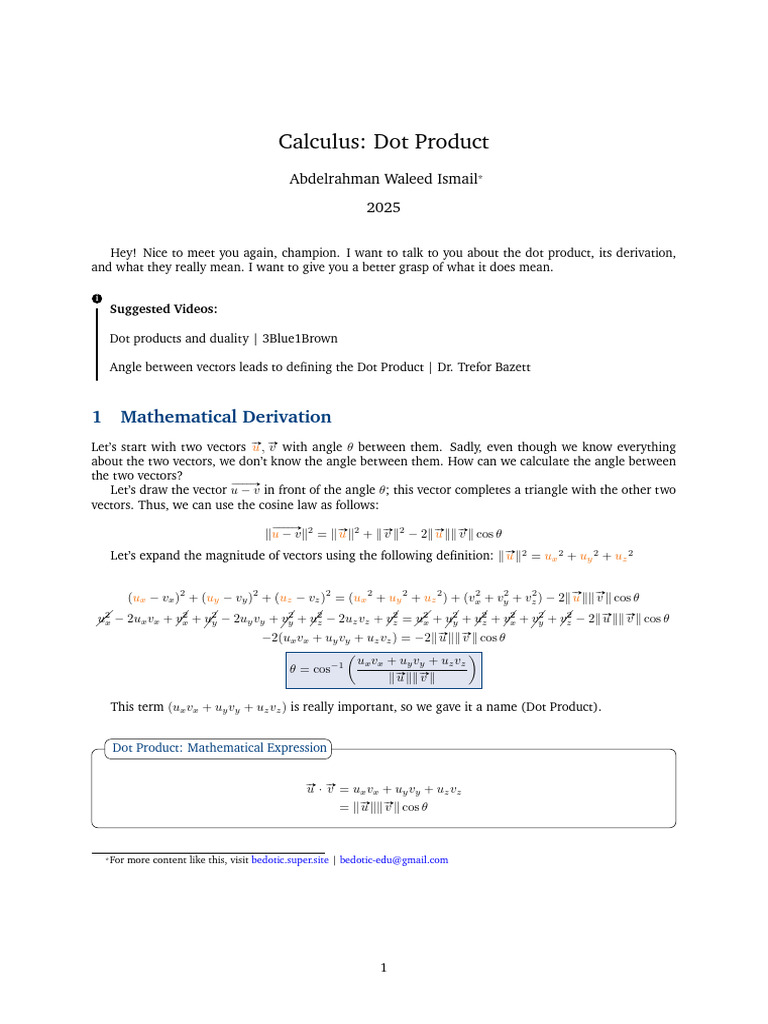 Grasping Dot Product - Bedotic Notes | PDF | Euclidean Vector ...