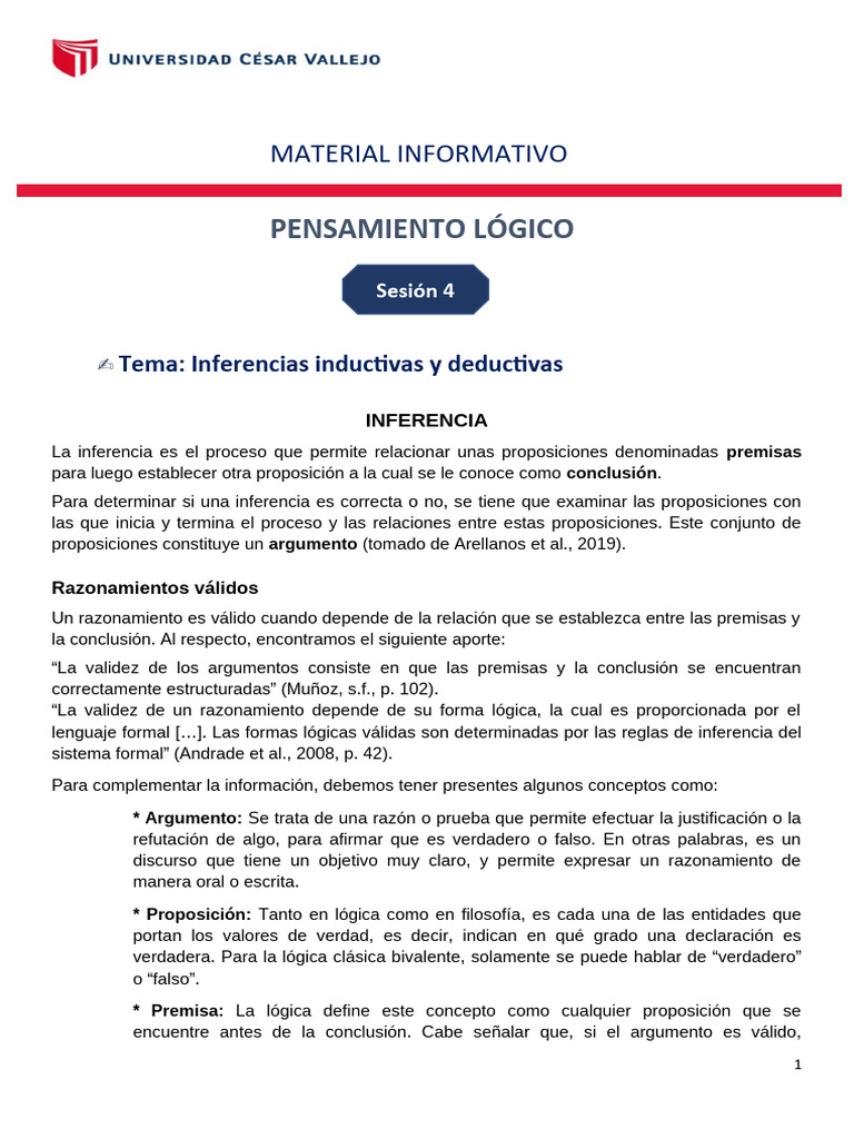 Tipos y Validez de Inferencias Lógicas | PDF | Razonamiento deductivo ...