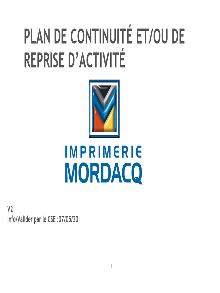Plan de Continuité Activité Imprimerie | PDF | Hygiène des mains