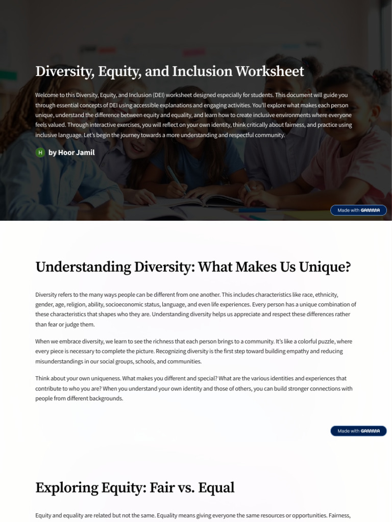 DEI Worksheet for Students | PDF | Social Equality | Identity (Social ...