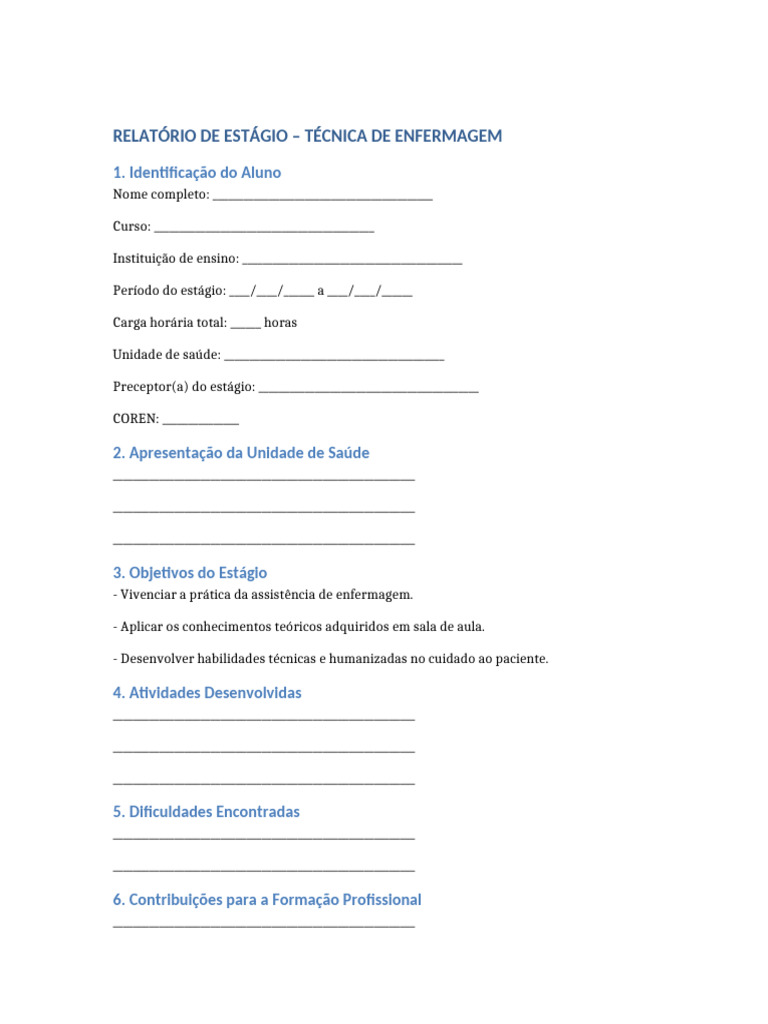 Relatorio Estagio Tecnica Enfermagem | PDF