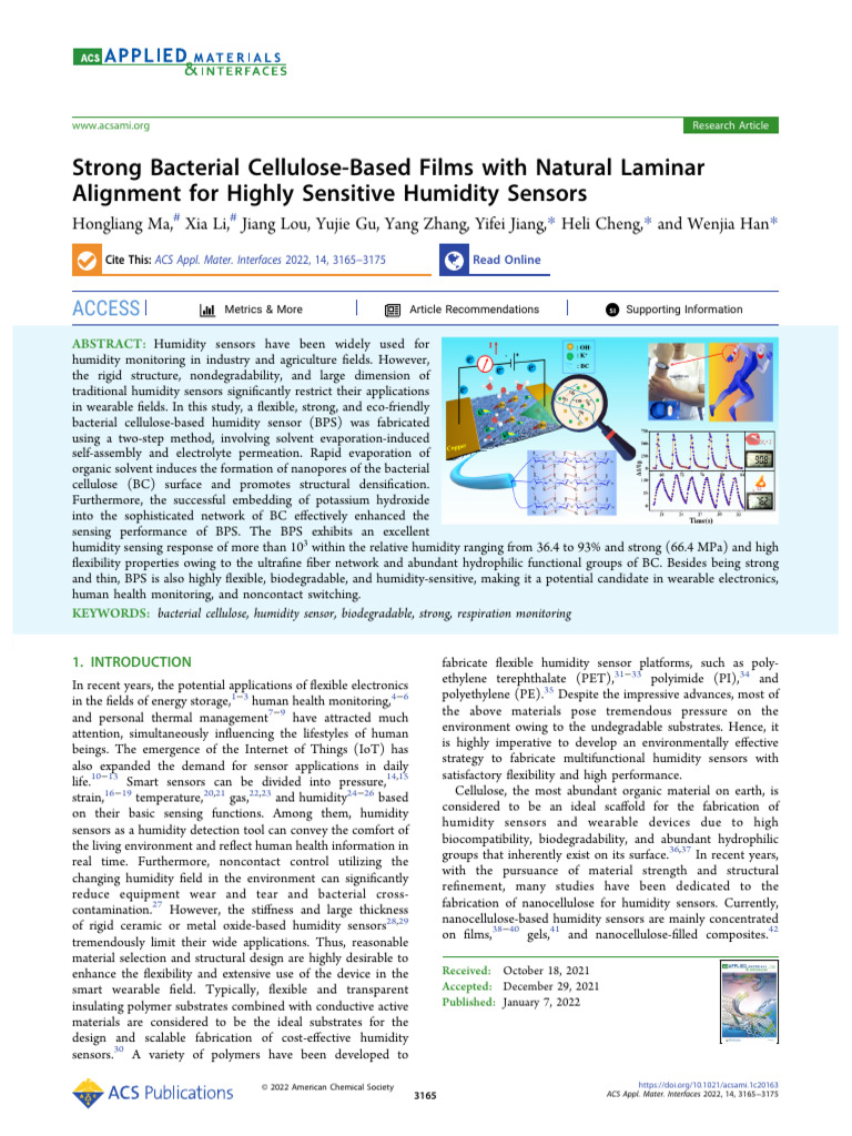 Bacterial Cellulose Humidity Sensors | PDF | Sensor | Humidity