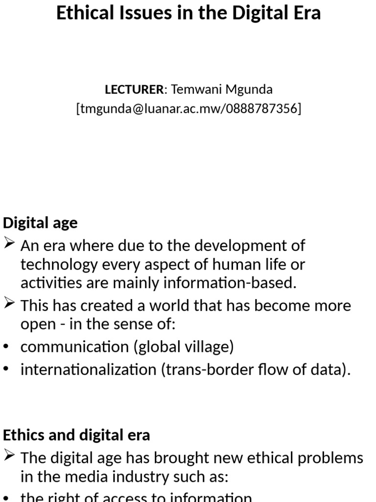 Ethical Issues in The Digital Era | PDF | Mass Media | Security