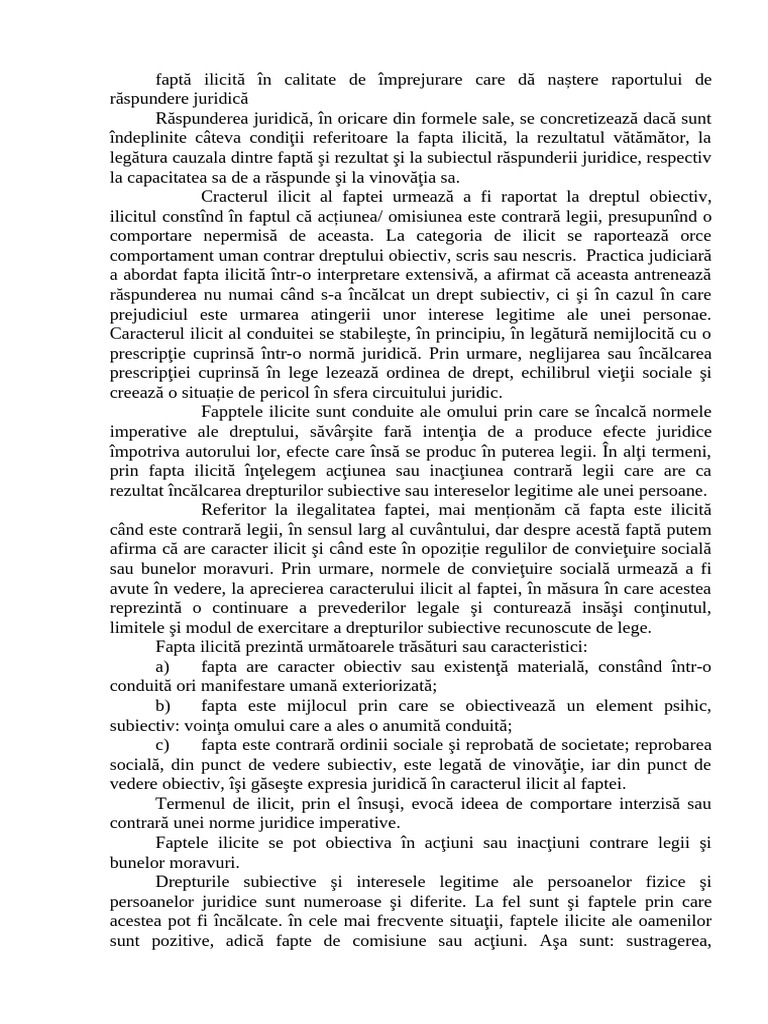 Fapta Ilicita Raspunderea Juridica | PDF