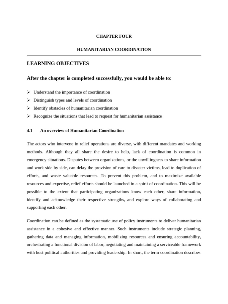 CHAPTER FOUR HUMANITARIAN COORDINATION | PDF | Emergency Management ...