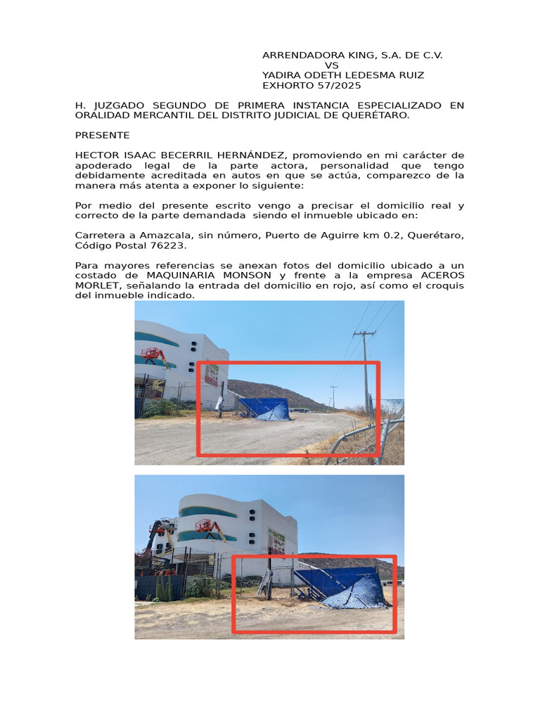 Domicilio Demandada Exhorto 57/2025 | PDF