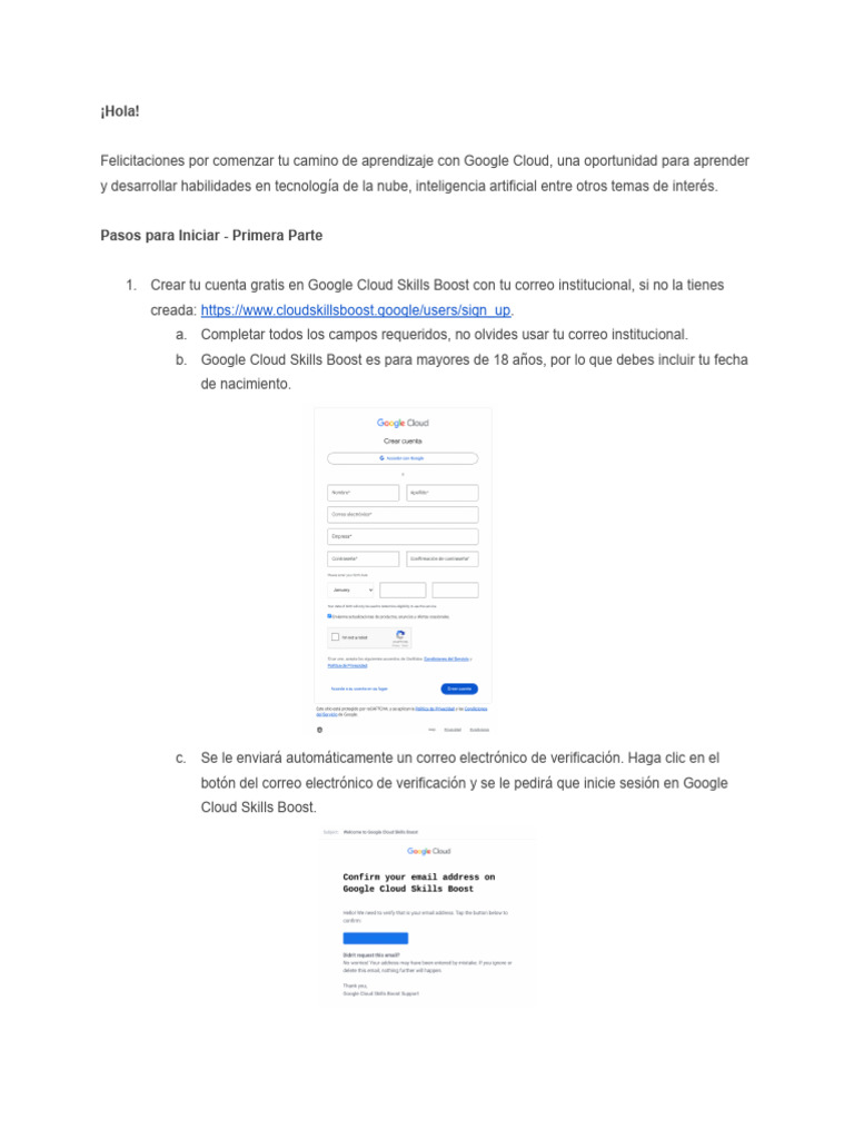 GCCL - Pasos Rapidos para Iniciar en Google Cloud Skills Boost | PDF