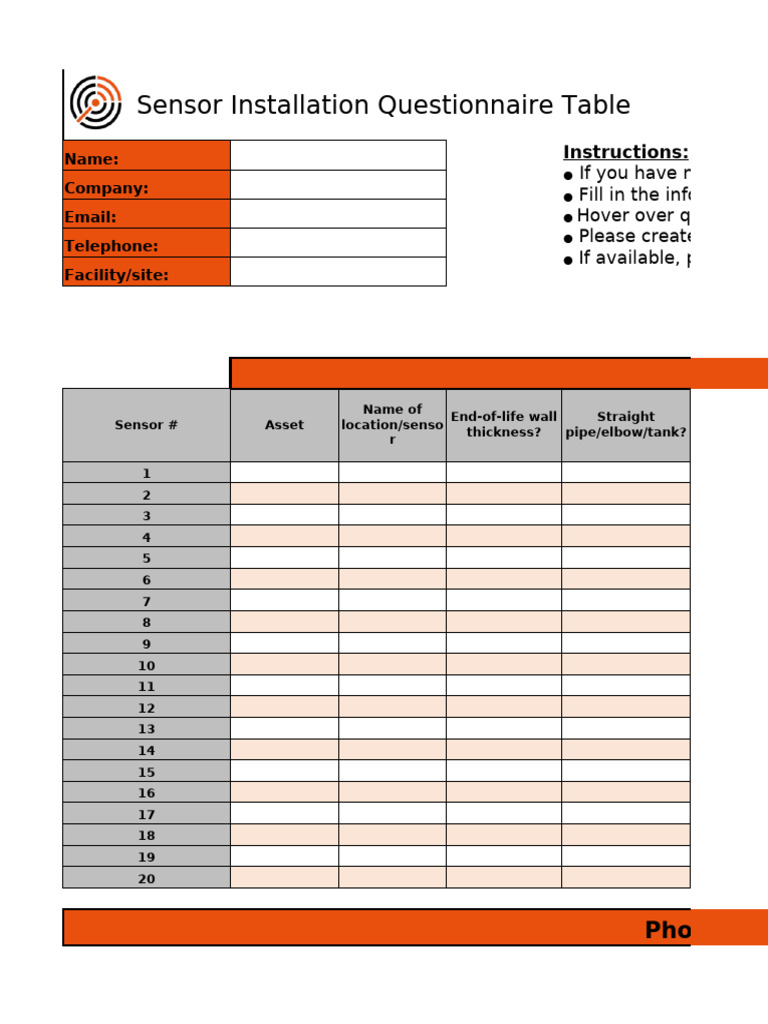 Sensor Installation Questionnaire table Rev4 | PDF | Materials ...