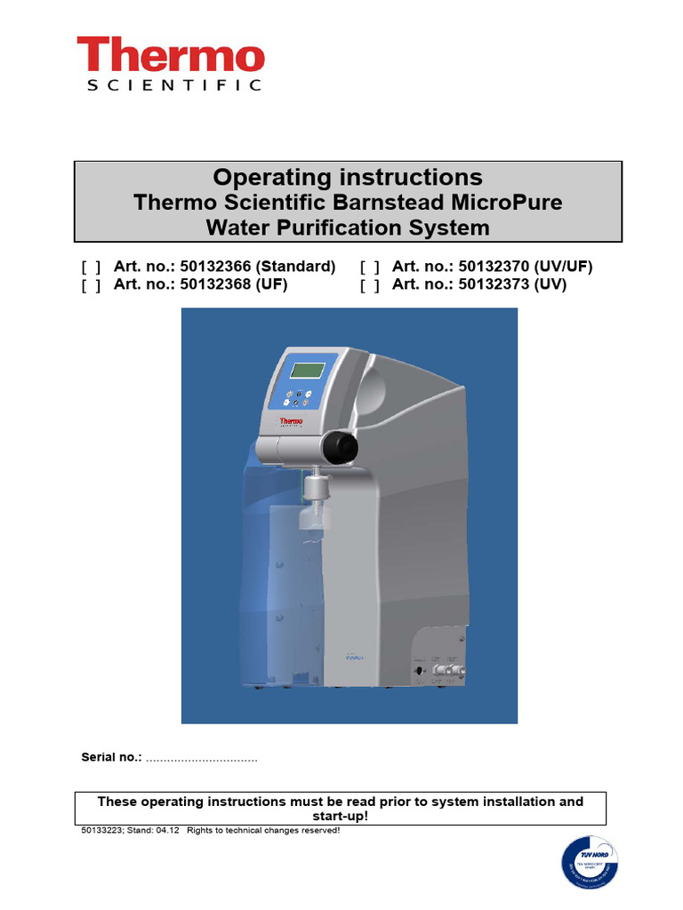 MicroPure Water System Operating Guide | PDF | Total Organic Carbon | Water