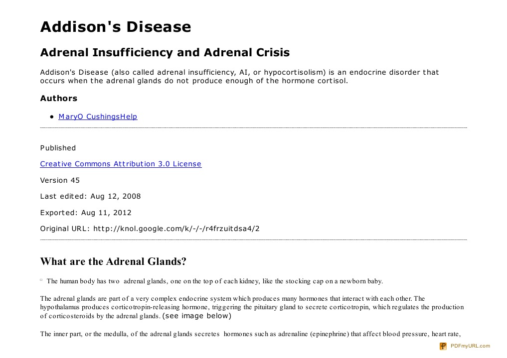 Addison's Disease: Adrenal Insufficiency and Adrenal Crisis | PDF ...