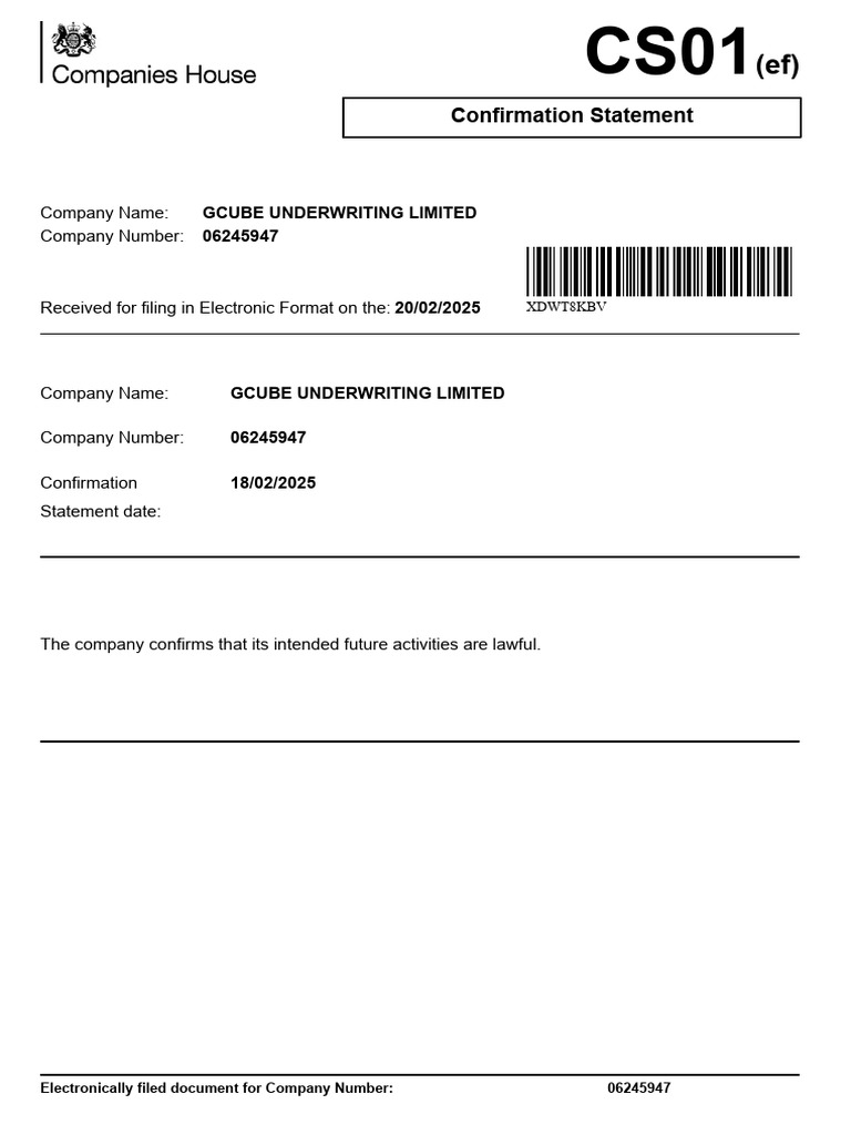GCUBE Underwriting Confirmation Statement | PDF