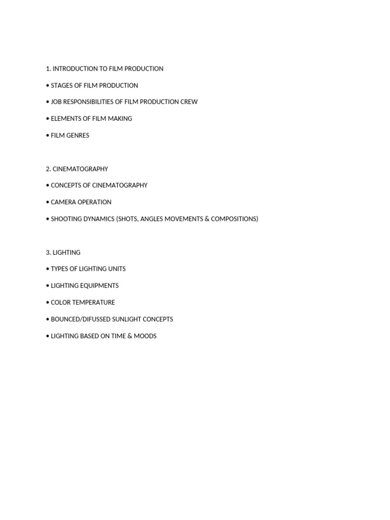 Course Content (Cinematography) | PDF