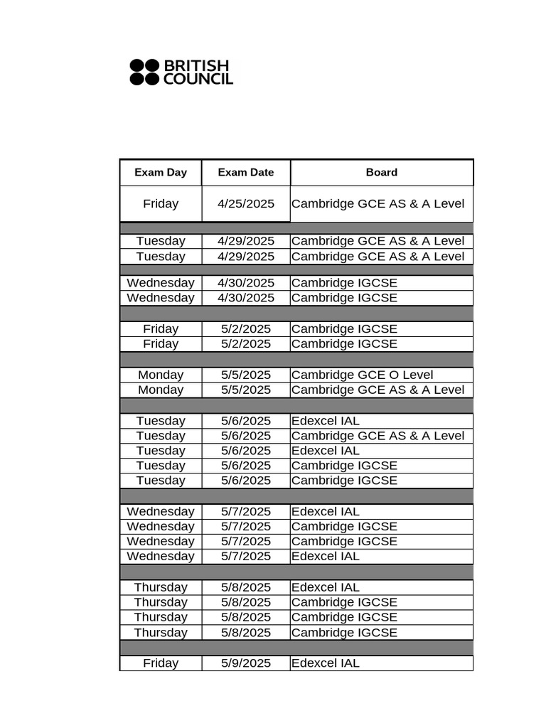 Cambridge Exam Timetable June 2025 | PDF | Chemistry | Physics