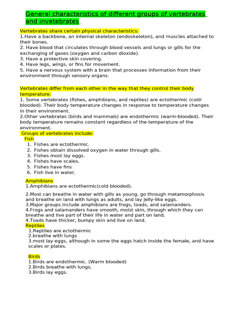 Characteristics of Vertebrates and Invertebrates | PDF | Amphibian ...