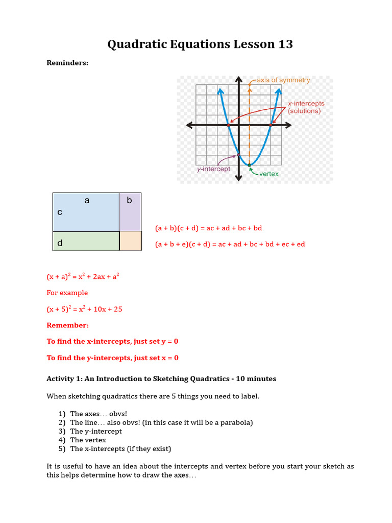HZ11 Quadratic Equations Lesson 13 | PDF | Quadratic Equation | Algebra