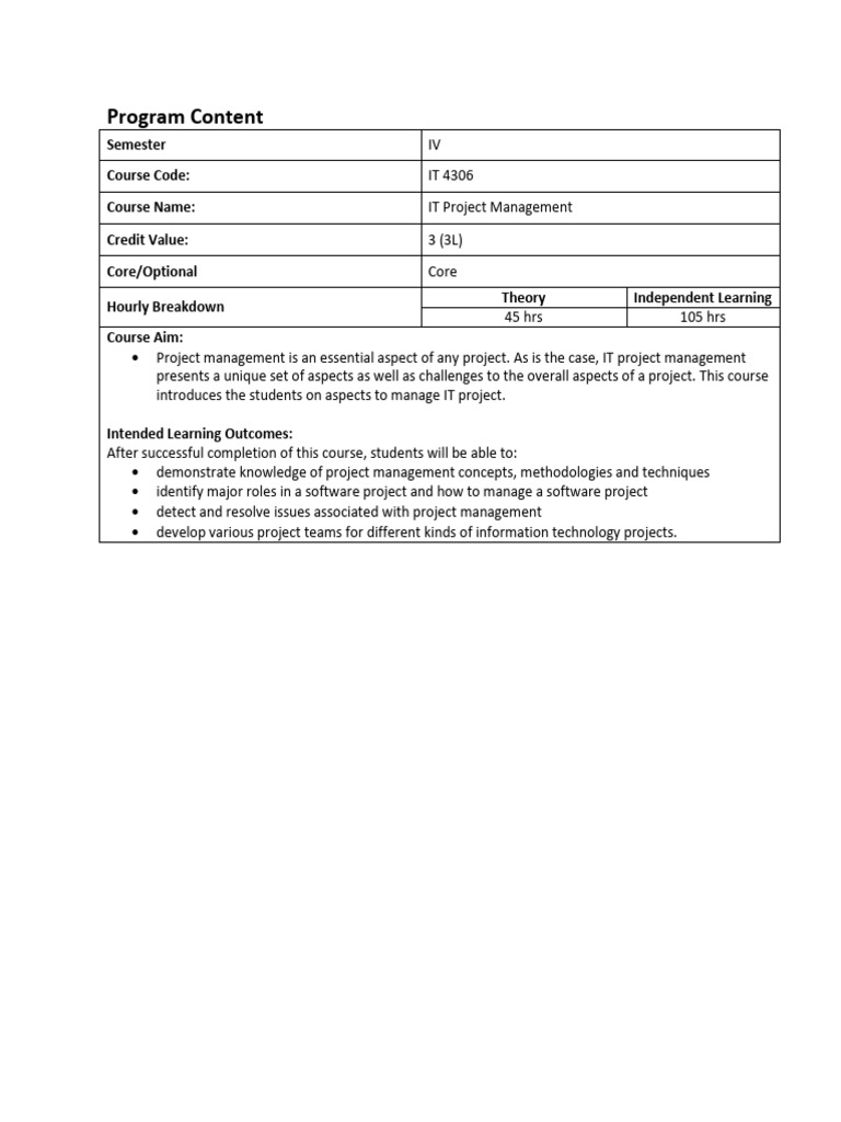 IT Project Management Course Overview | PDF | Project Management ...