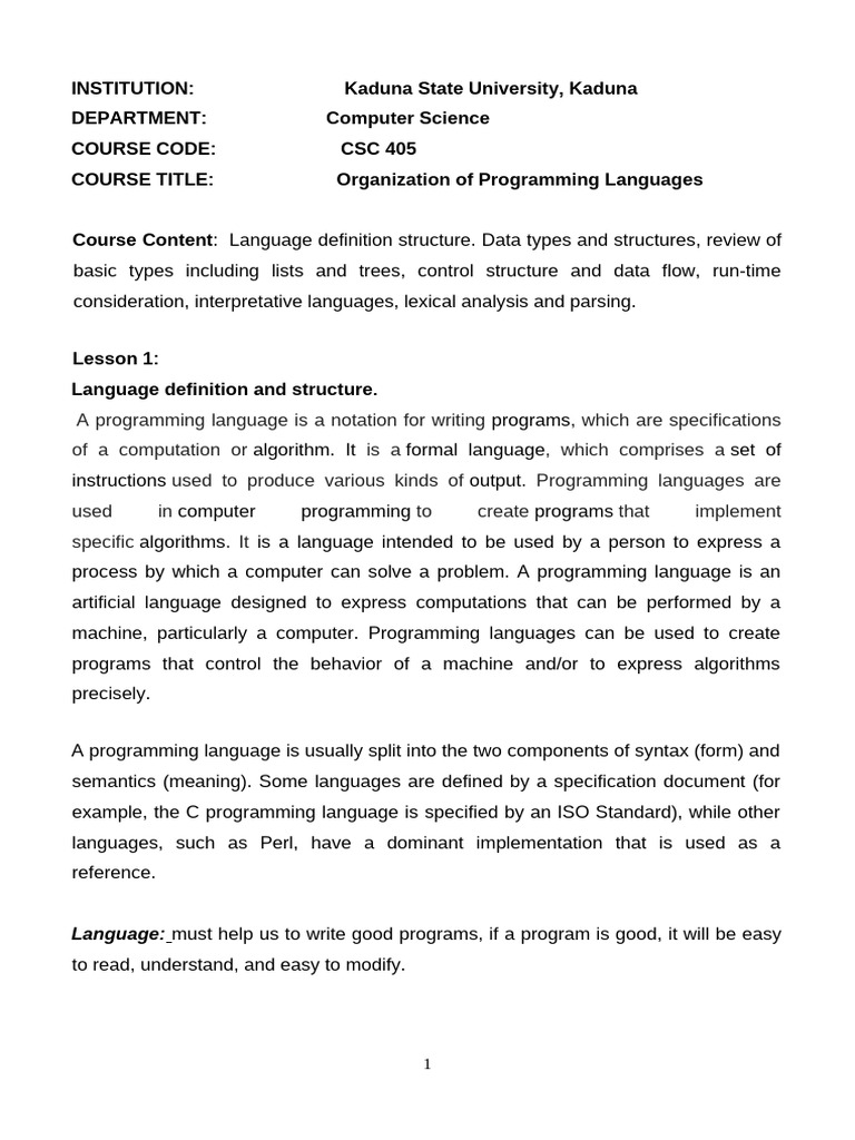 Organization of Programming Languages | PDF | Parsing | Variable ...