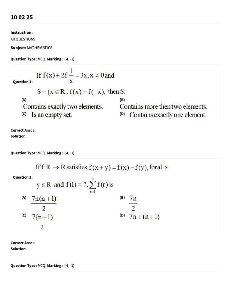 Integer Type Questions Overview | PDF | Multiple Choice | Evaluation