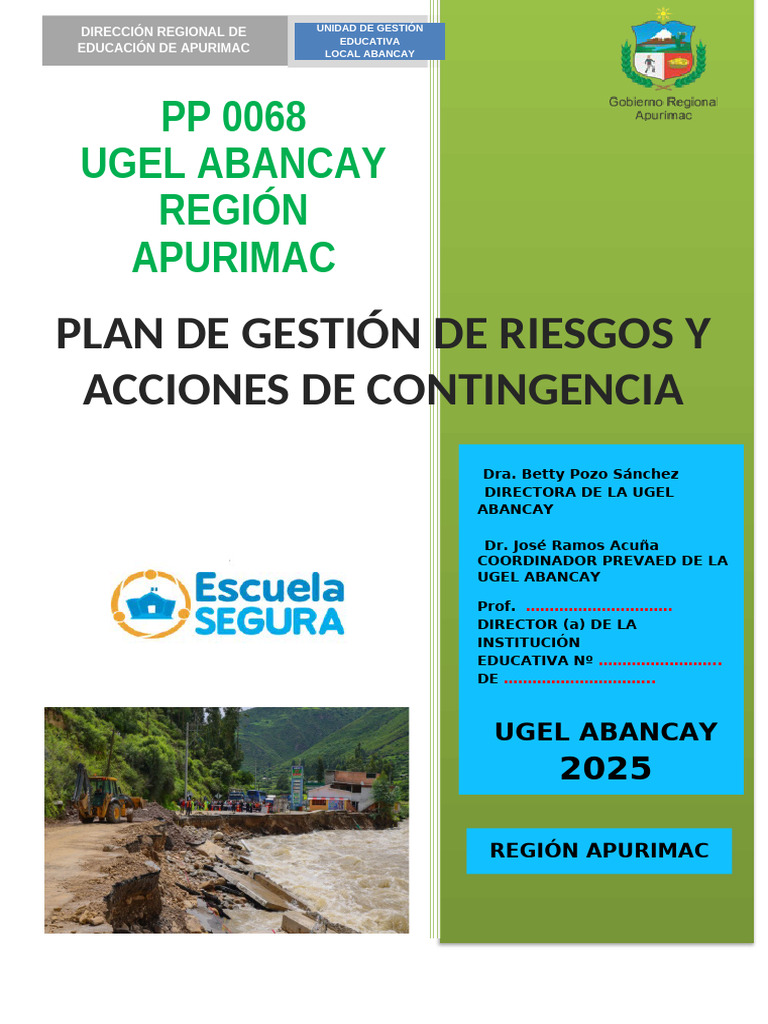 Plan de Gestión de Riesgos 2025 UGEL Abancay | PDF | Riesgo | Valores
