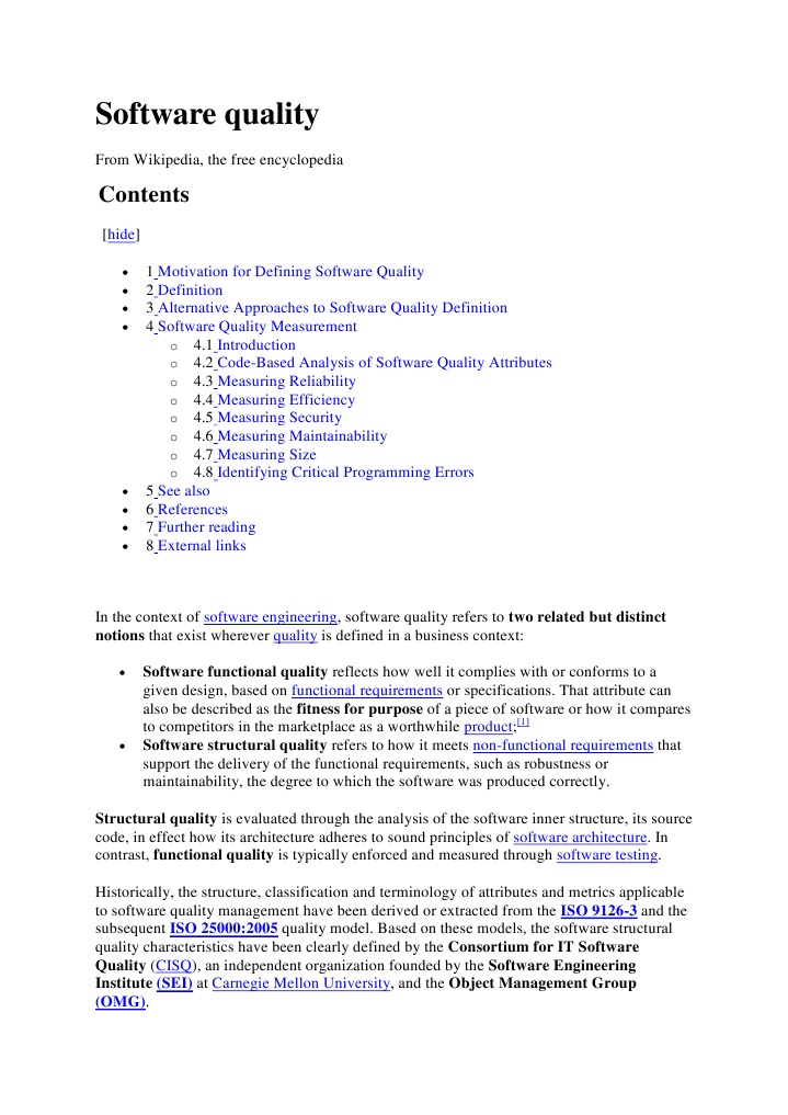 Software Quality: o o o o o o o o | PDF | Software Quality | Computer ...