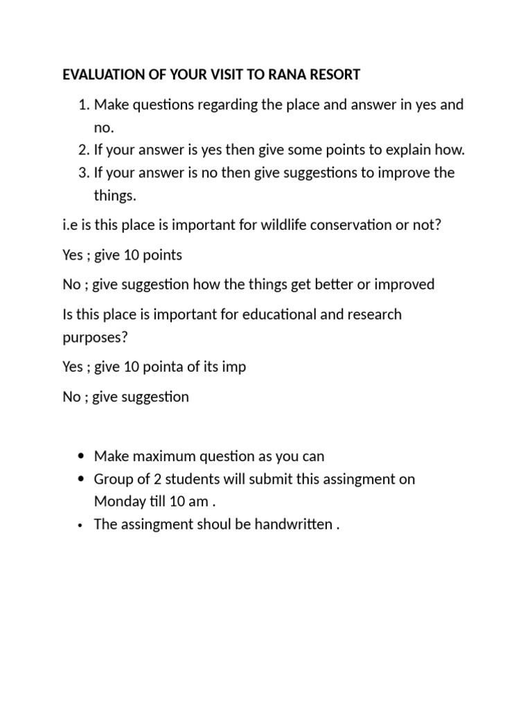 Rana Resort Visit Evaluation Guide | PDF