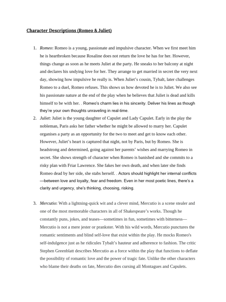 Character Profiles in Romeo & Juliet | PDF | Characters In Romeo And Juliet