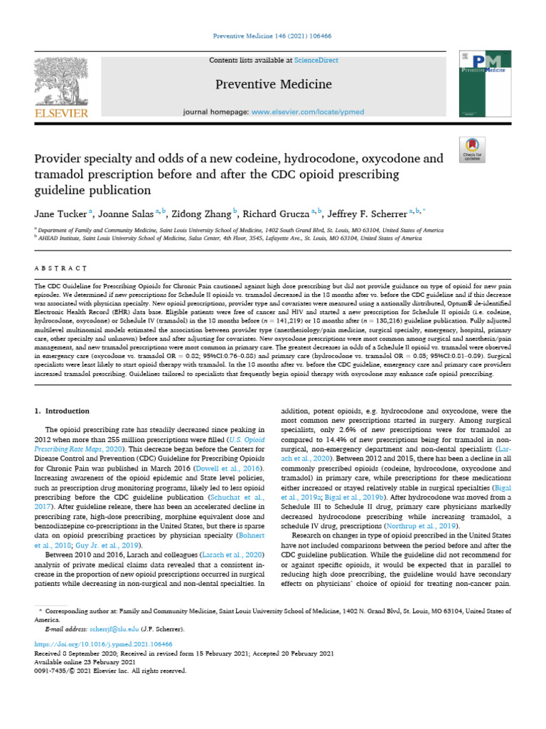 Provider Specialty and Odds of A New Codeine, Hydrocodone | PDF ...
