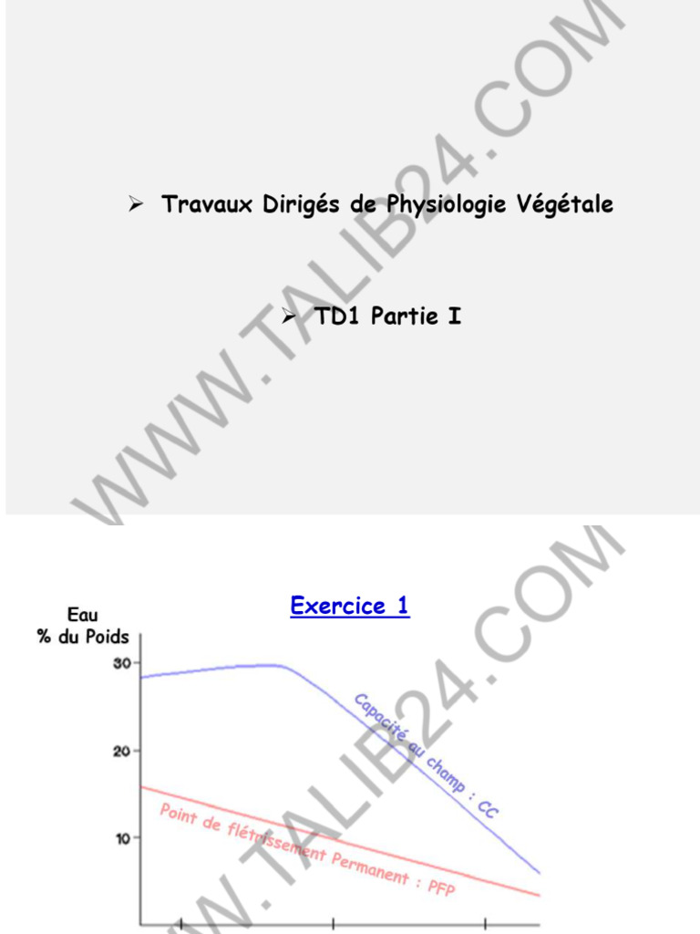 EXERCICES RÉSOLUS DE PHYSIOLOGIE VEGETALE - Talib24 | PDF