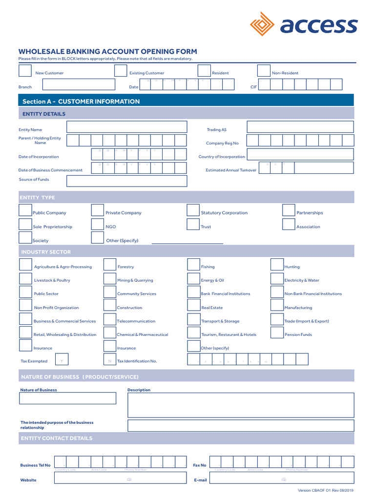 ACC01-048 Wholesale BANKING ACCOUNT OPENING FORM11110 | PDF | Identity ...