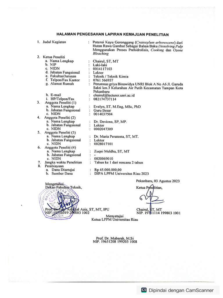 Lembar Pengesahan Laporan Kemajuan Unggulan 2023 | PDF