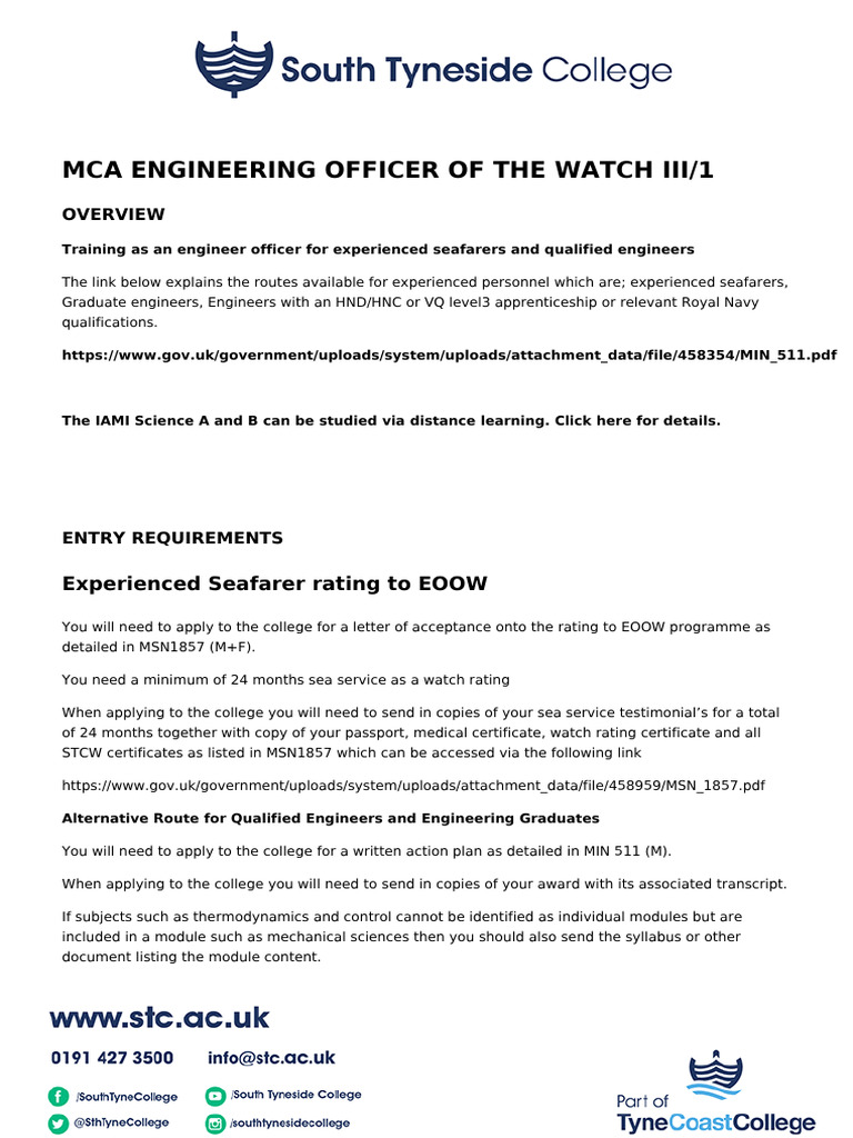 EOOW III/1 Training Course Overview | PDF | Engineering