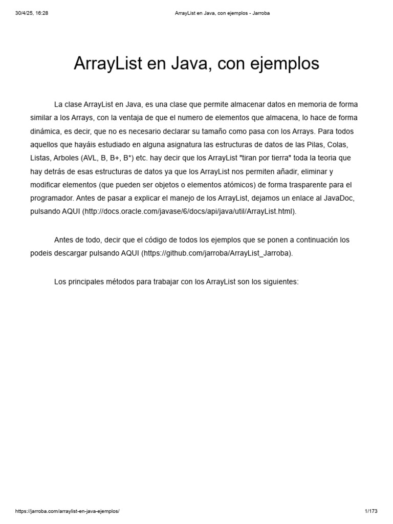 Ejemplos de ArrayList en Java | PDF | Java (lenguaje de programación ...
