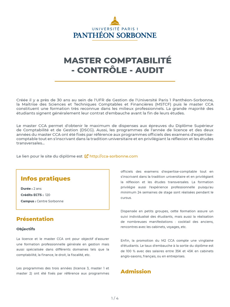 Master CCA : Comptabilité et Audit | PDF | Comptabilité | Business