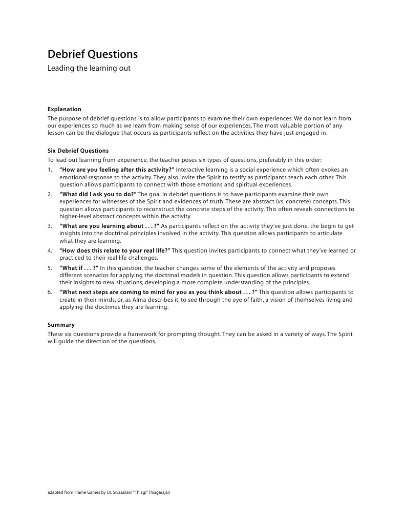 Debrief Questions | PDF