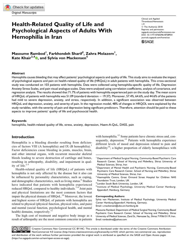 Hemophilia's Impact on Quality of Life | PDF | Haemophilia | Pain