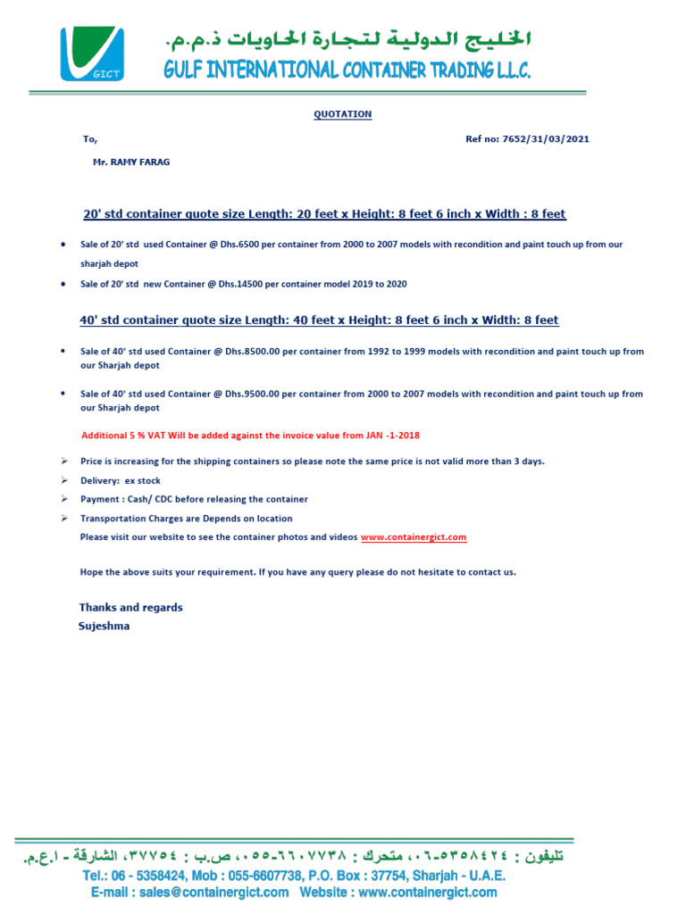 Container Sales Quotation for Mr. Farag | PDF
