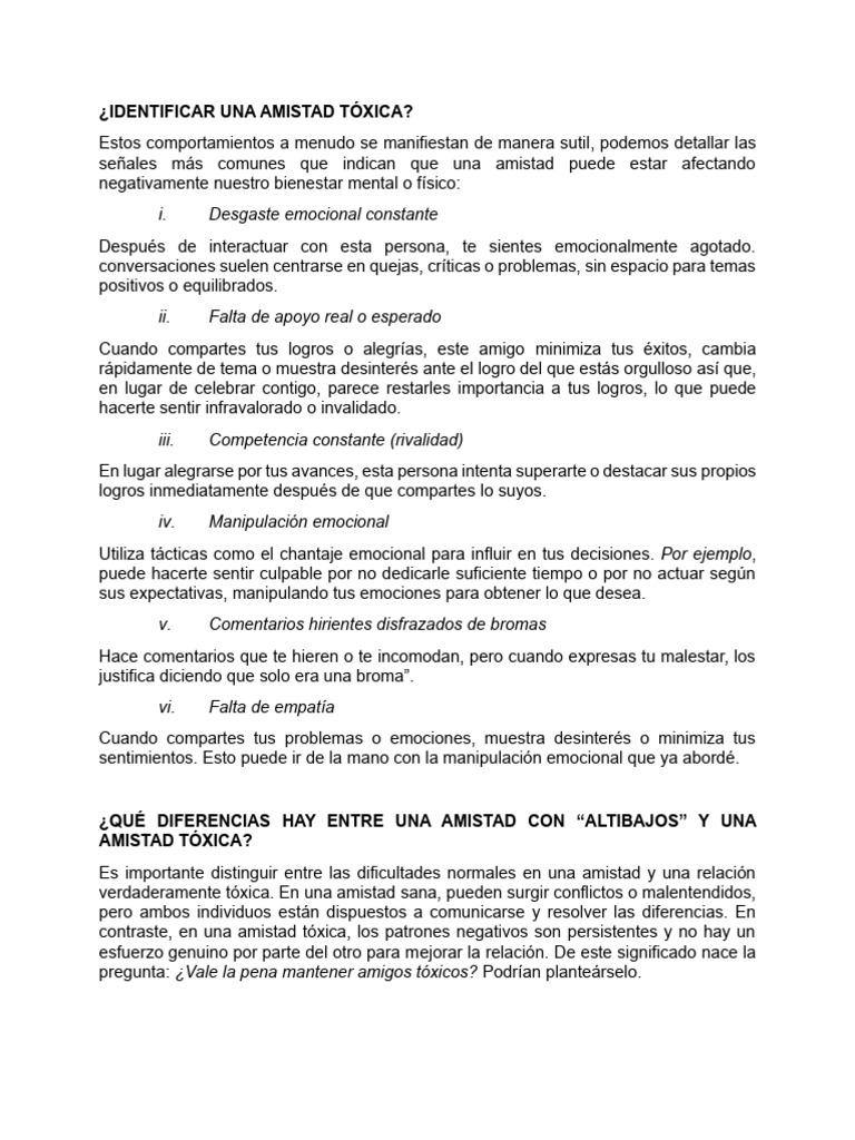Señales de amistades nocivas | PDF | Amistad | Las emociones