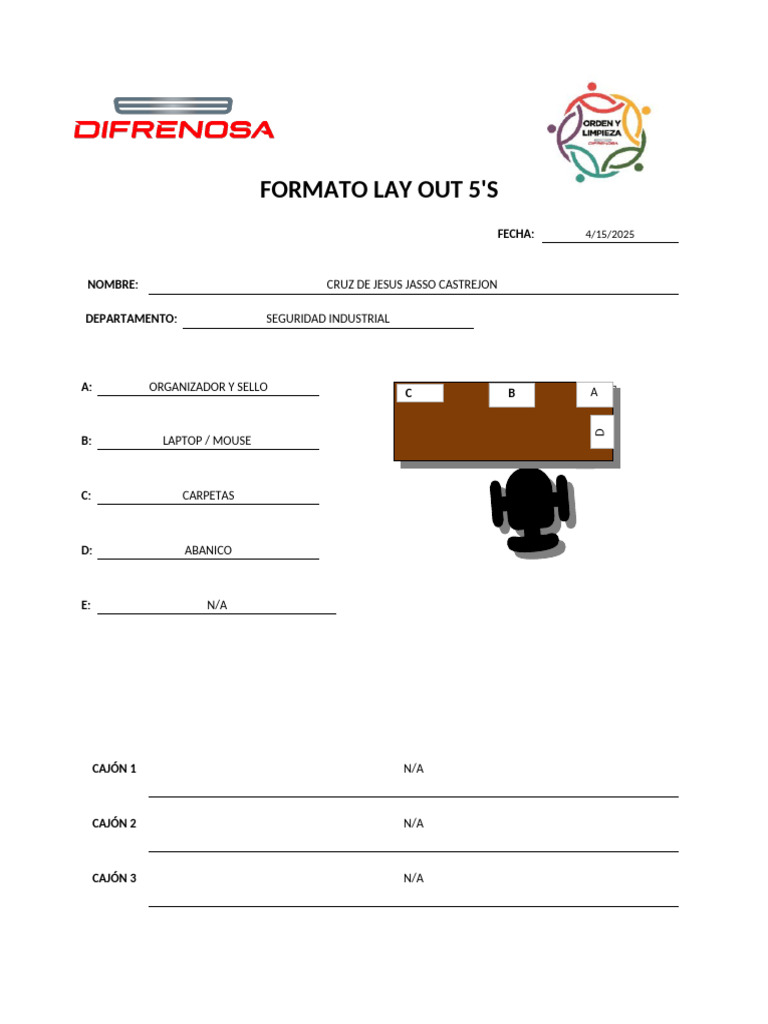 Formato Layout 5S para Departamentos | PDF | Equipo de oficina ...