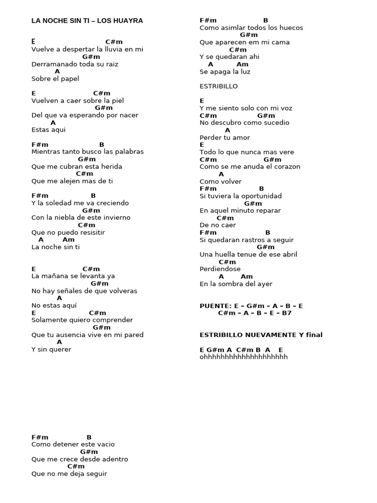 La Noche Sin Ti: Letra y Acordes | PDF