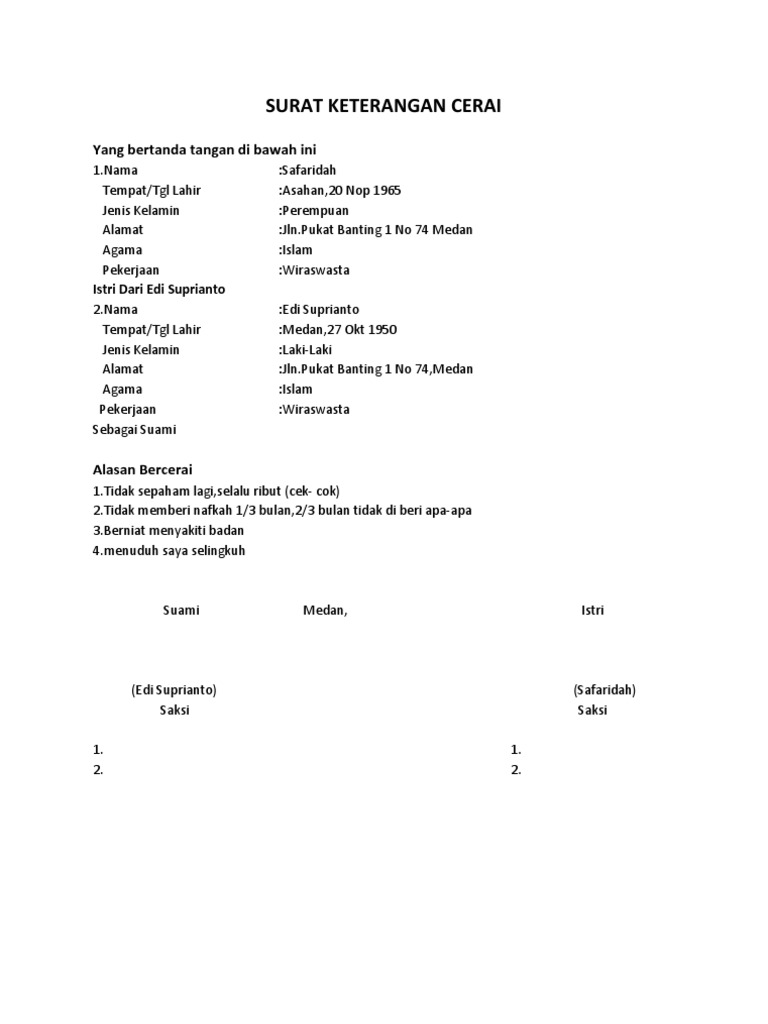 Surat Keterangan Cerai Pdf
