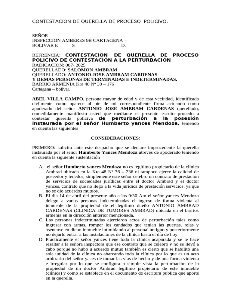 Contestacion de La Querella | PDF | Queja