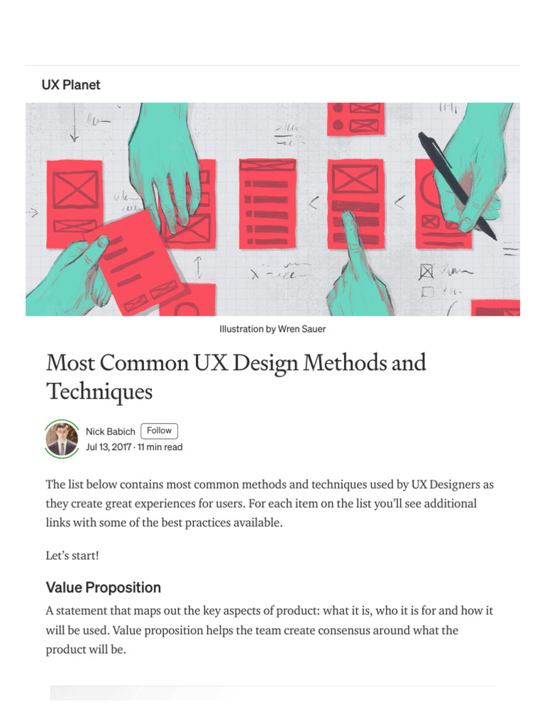 Most Common Ux Design Methods And Techniques By Nick Babich Ux