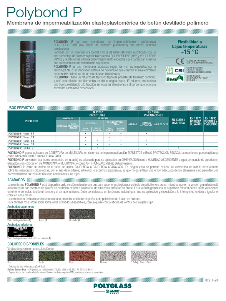 Membrana Polybond P para impermeabilización | PDF | Pizarra ...