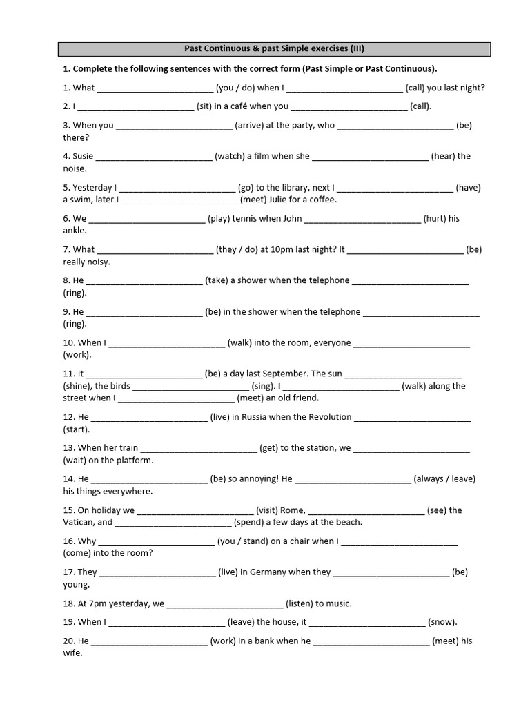 Past Simple vs. Past Continuous Exercises | PDF