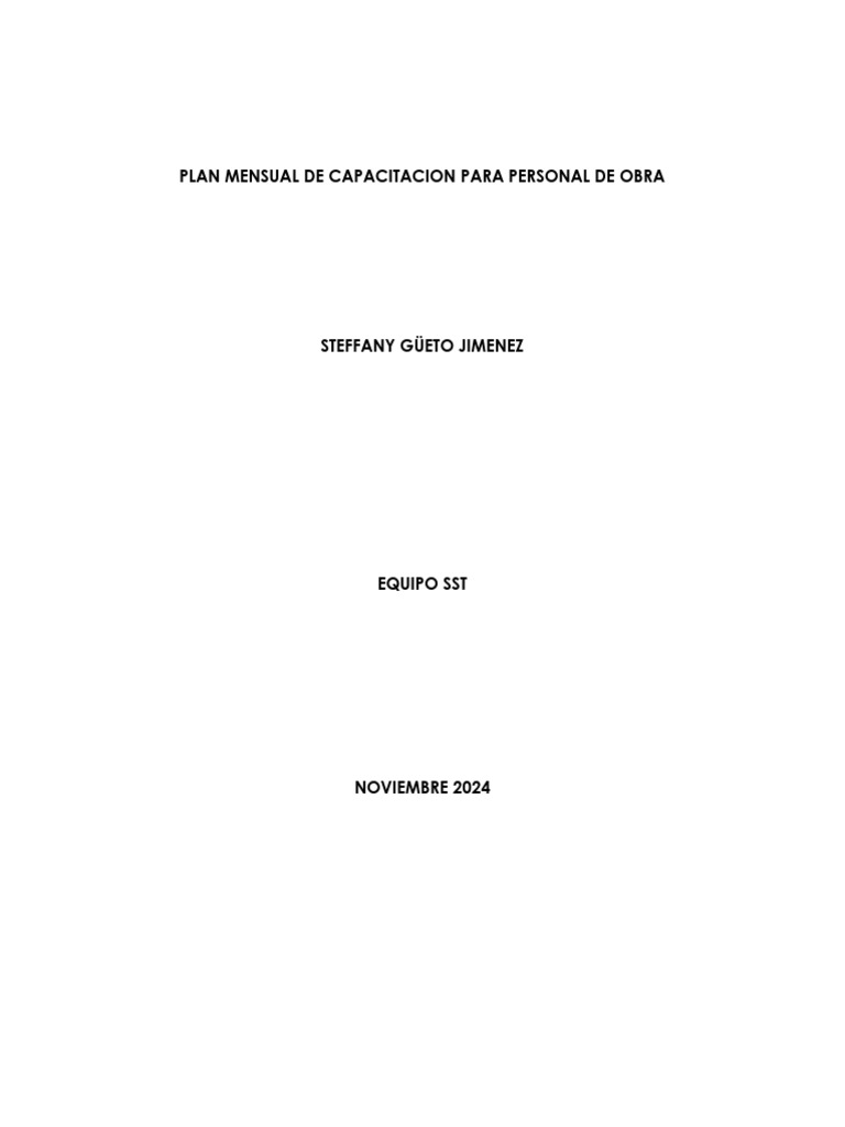 Plan de Capacitacion para Personal de Obra Noviembre Del 2024 | PDF ...