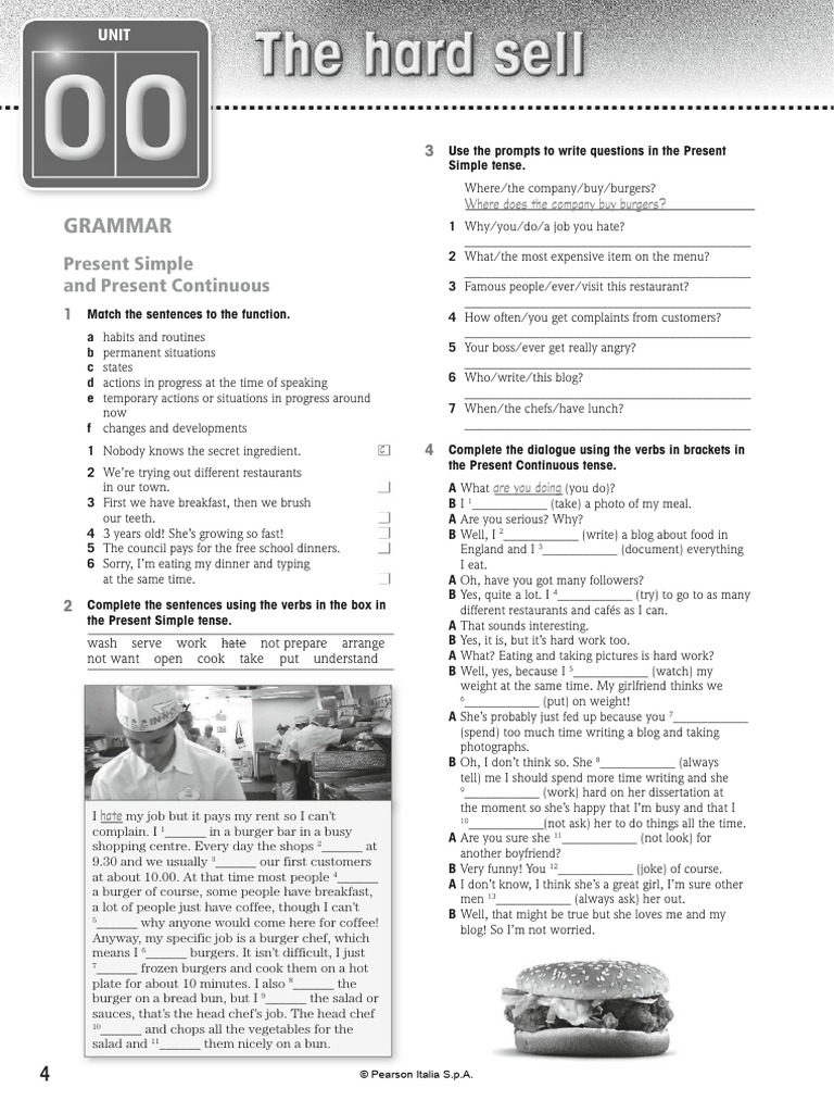 Present Simple and Continuous Exercises | PDF | Restaurants | Meal