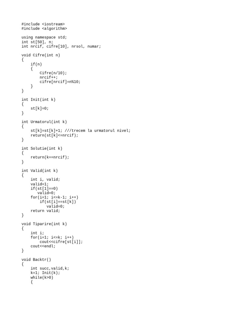 C++ Backtracking for Unique Digits | PDF