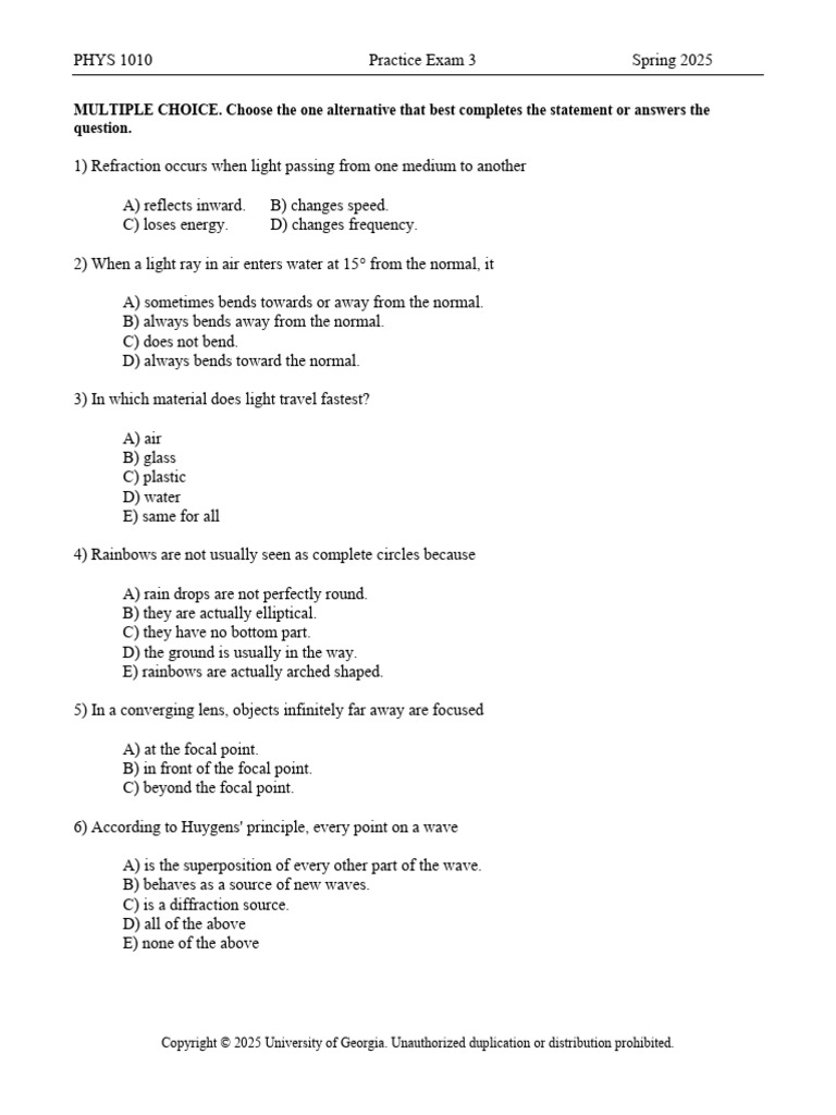 PHYS 1010 Practice Exam 3 Guide | PDF | Electric Charge | Electron